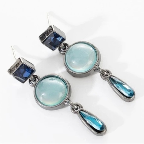 Blue Agate Stone Gem Drop Fashion Earrings - Picture 2 of 3